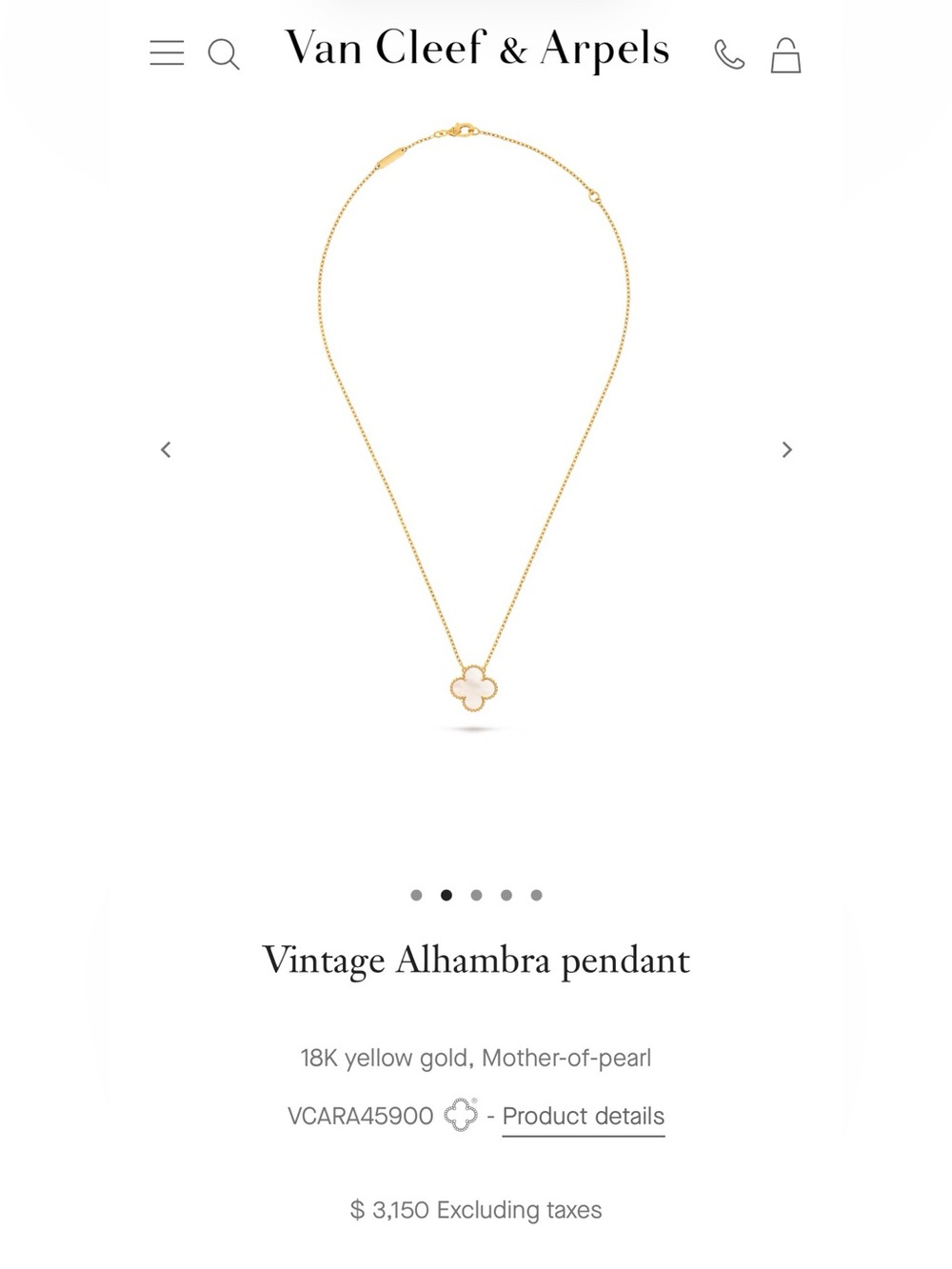 Van Cleef & Arpels Women's Mother of Pearl Alhambra Pendant Necklace Extended - Picture 9 of 9